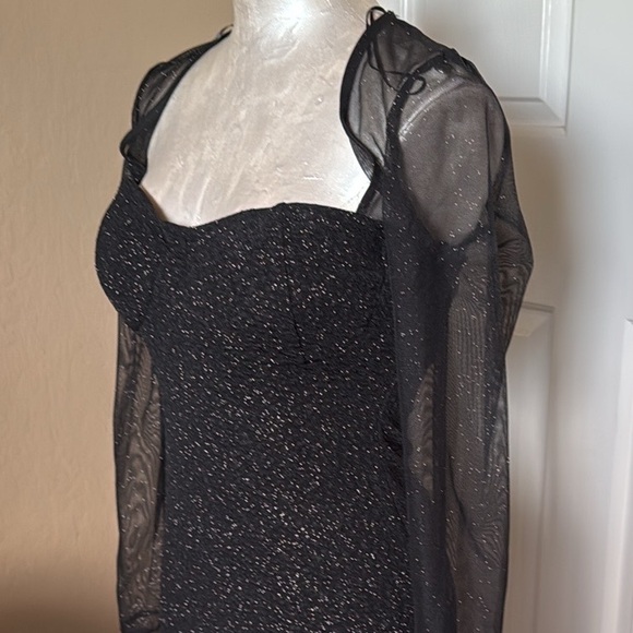 Windsor Women’s Evening Cocktail Dress Black Sparkly With Sheer Sleeves Size L - Picture 14 of 17